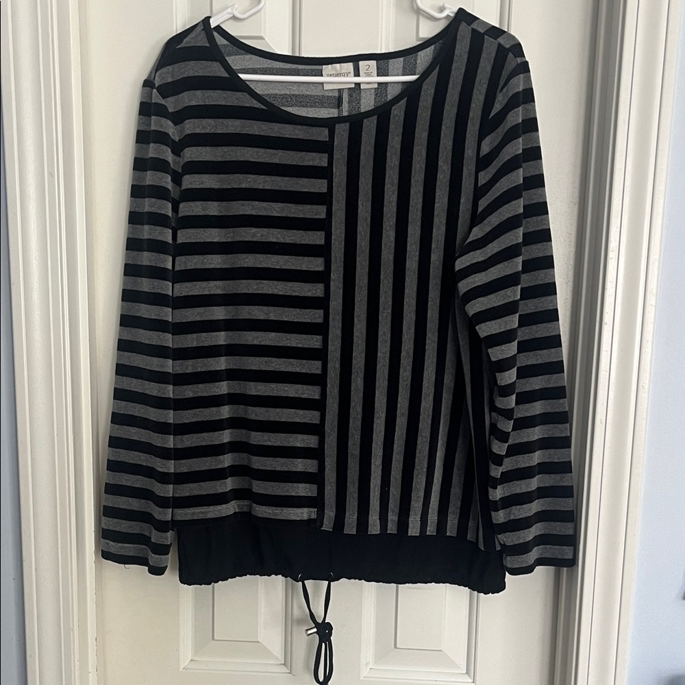 Chico's Black and Gray Striped Sweatshirt